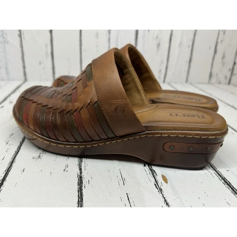 BORN Yucatan 10 / 42 Clog Slide Wedge Woven Brown Leather Comfort Shoes Womens - Picture 6 of 10